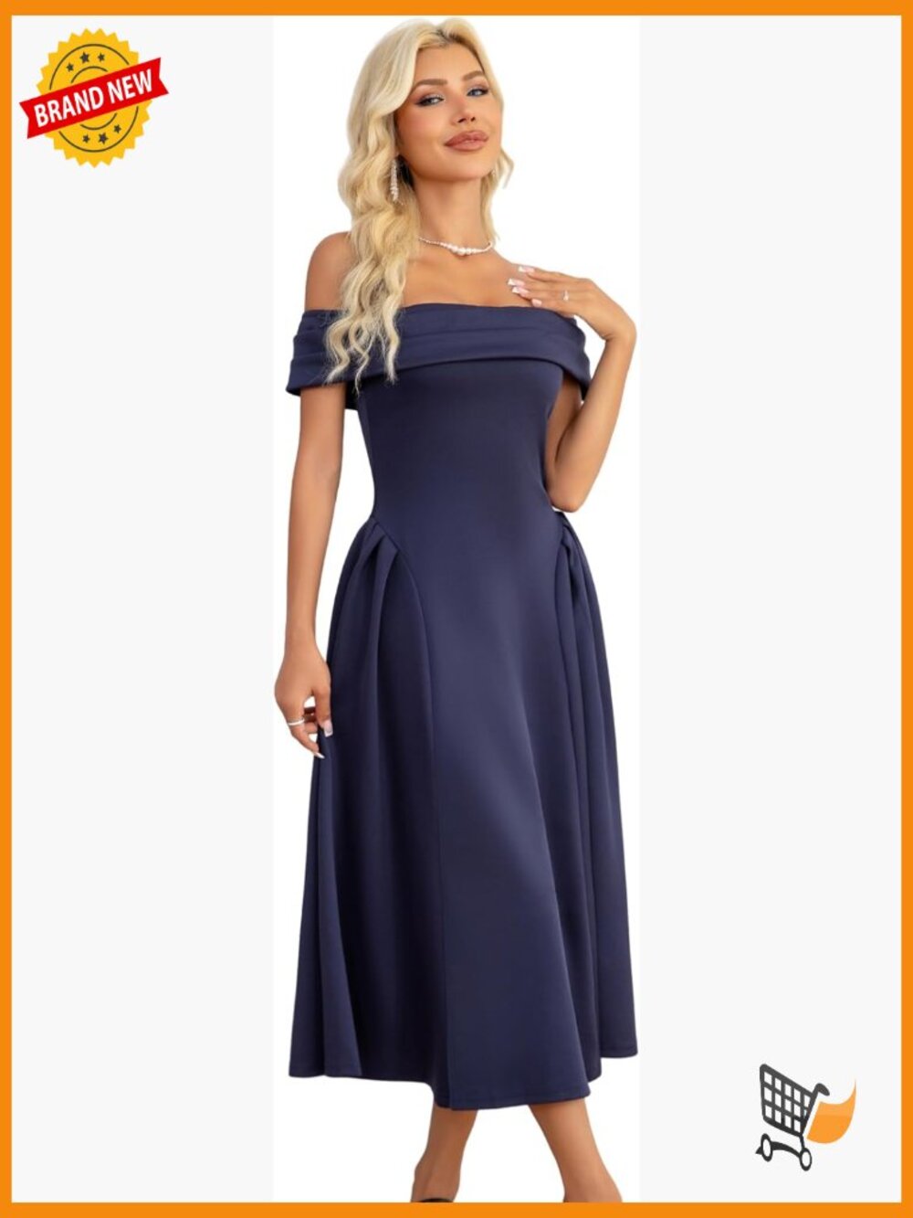 Off Shoulder Pleated Vintage Midi Cocktail Formal Dress
